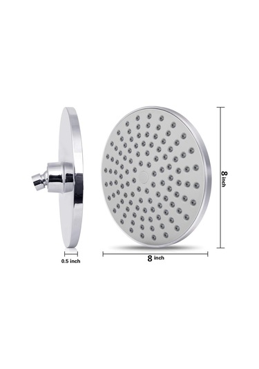 Qingmipy Banyo Yüksek Basınçlı Düş Başlığı - 8 İnç Yuvarlak Abs Krom, Otomatik Temizlenir Uçlar, G1/2 Bağlantı, Su Tasarruflu Tek Fonksiyonlu Eğim Borusu Hariç 22516 Gümüş