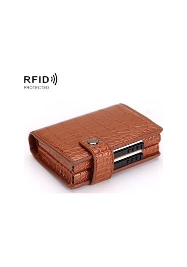 Çift Kartlı Alüminyum Alaşımlı Kart Kutusu Rfıd Hırsızlığa Karşı Cüzdan Kahve Kahverengi