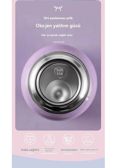 Pazly Termos Paslanmazçelik Mor Mor Karikatür Jian Geyikçocuk Fincan Fan 304 Vi Mor