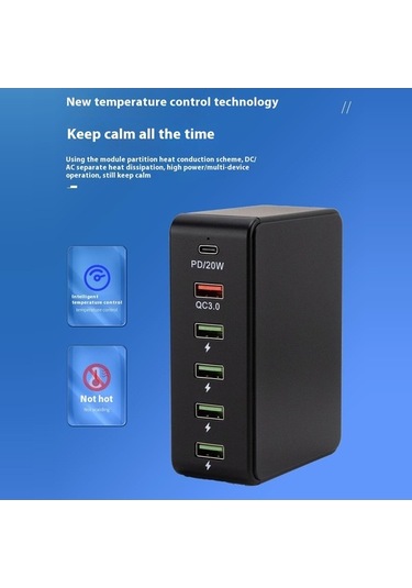 Tongxida 818pd Qc3.0 Pd 20w Hızlı Şarj İstasyonu, 5 Usb + 1 Type-c, Beyaz, Telefon Ve Tablet İçin Beyaz