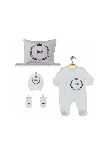 Pia Baby Gl 2006 İsme Özel Taçlı Beşli Tulum Set Krem