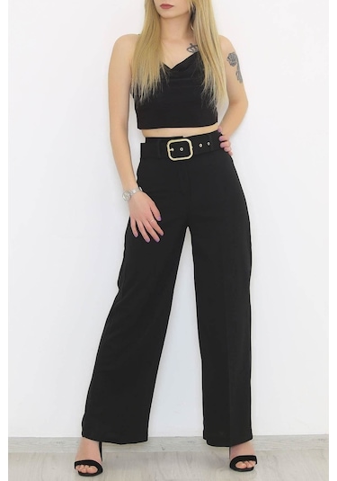 Bensu Store - Kemerli Palazzo Pantolon Siyah - 24194.683. 001