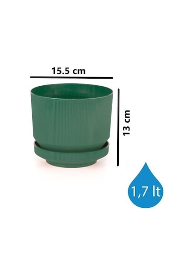 Omnipazar So-s281 Dekoratif Tabaklı Lüks Çizgi Desenli Saksı 1.7 Litre Yeşil