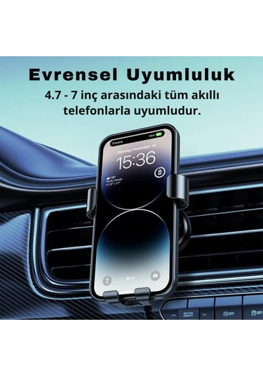 Polham Havalandırma Girişli Araç Telefon Tutucu, Titremez Düşmez Otomatik Kilitli Telefon Tutucu Siyah
