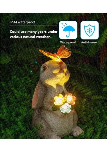 Güneş Bahçesi Açık Paskalya Heykelleri Tavşanı Parlayan Kelebek, Çiçek Ve 3 Led Işık