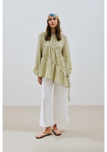 Büzgü Bağlamalı Dokulu Tunik Yeşil Yeşil