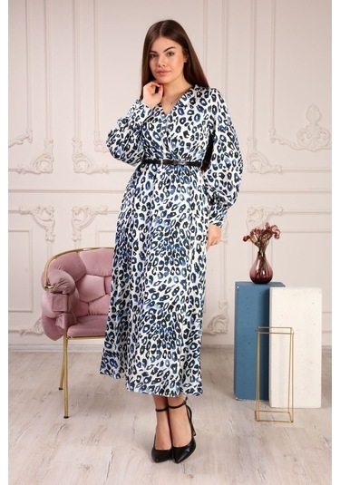 Aymeravm - Leopar Desenli Kadın Elbise - Saten0403Ga