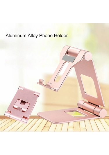 Vkemall Alüminyum Z10a Çift Katlanabilir Telefon/tablet Tutucu - 270 Dönebilen, Taşınabilir, Sabit Triangular Yapı, Şarj Desteği - Gül Altını