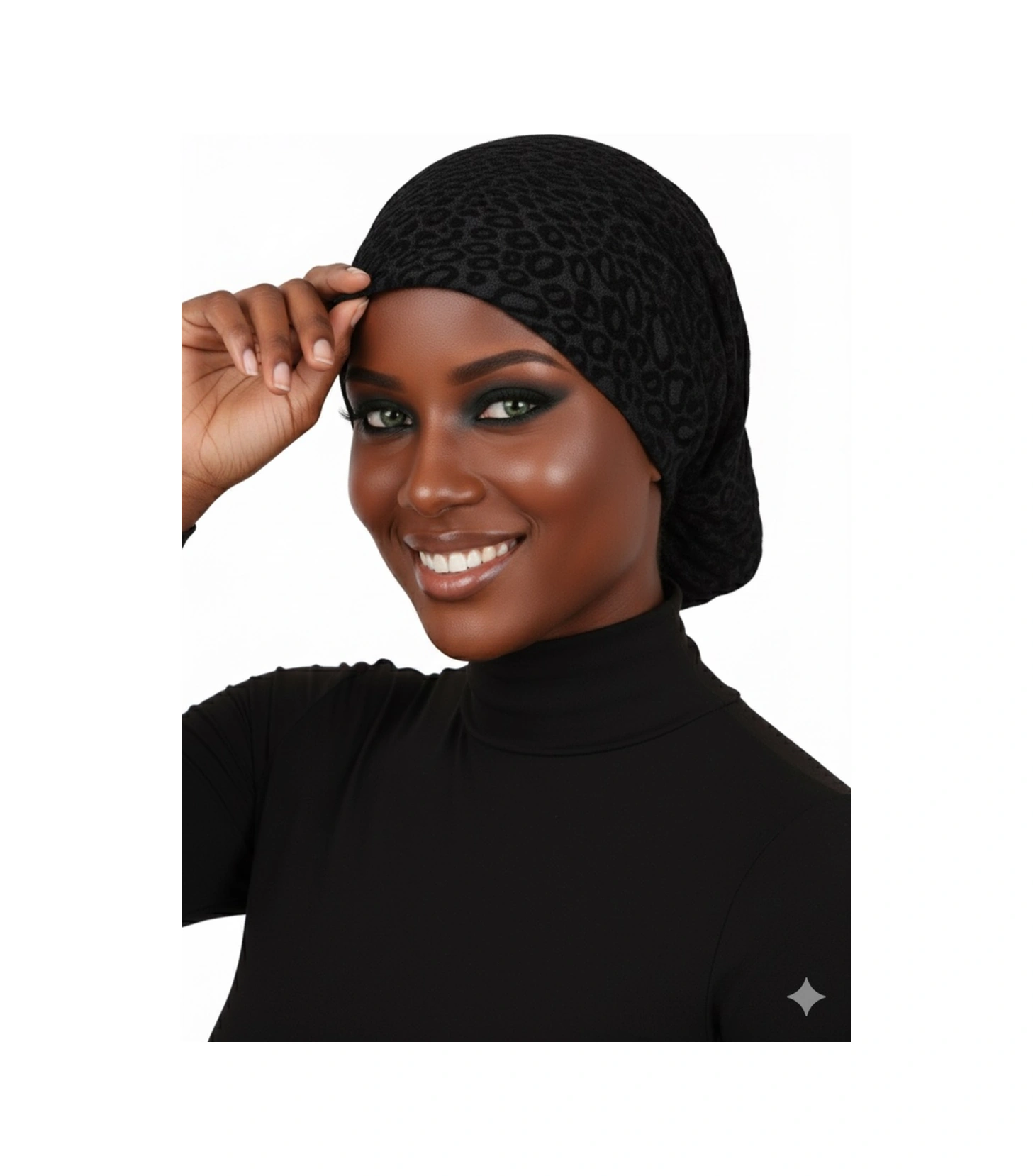 Topuzlu Brokar Siyah Hazır Türban Tesettür Bone Siyah