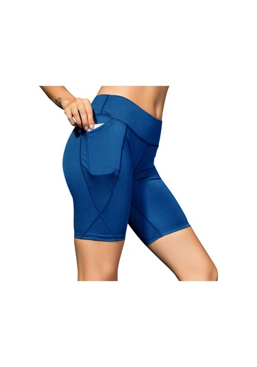 Wezone Yüksek Bel Yoga Şortu: Nefes Alabilen, Esnek Ve Yan Cep Detaylı Kadın Spor Kıyafeti Mavi