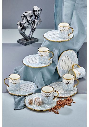Carmen 6 Kişilik Porselen Desenli Çay Fincan Takımı - Mavi
