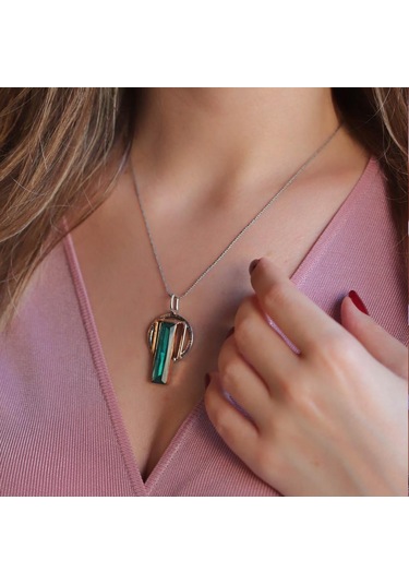 Peridot Taşlı 925 Ayar Gümüş Otantik Tasarım Kolye Gümüş