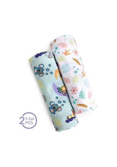 Milk&moo Müslin Örtü 2'li Set Jungle Friends Çok Renkli