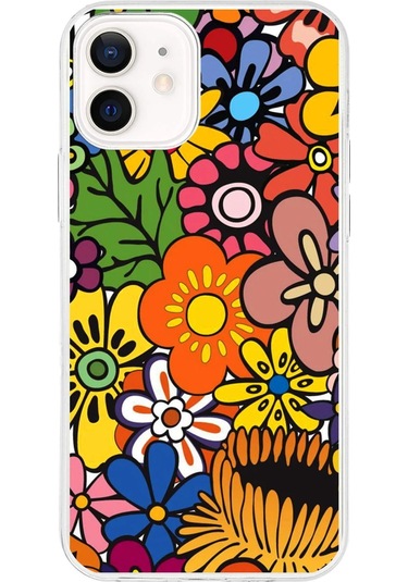 Apple Uyumlu iPhone 12 İle 1mm Slim Fit Retro Renkler 2 Baskılı Şeffaf Kılıf