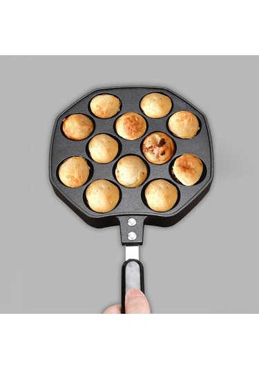 Hombey Alüminyum Takoyaki Tepsisi 12 Lü, Kaynamaz Kaplama, Anti-parça Kollü, Ev Ofis Mutfak Siyah