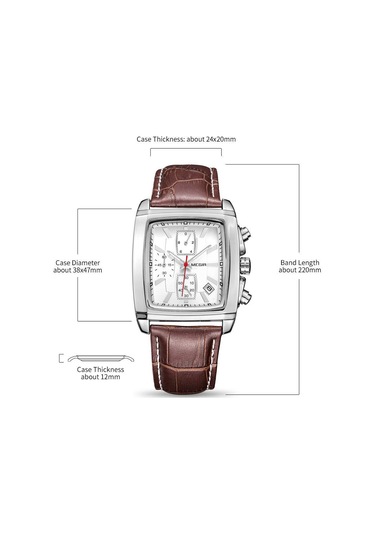 Geeksen Erkekler İçin Dörtgen Kadranlı, Işıklı, Zaman-tarih Gösteren, Su Geçirmez, Deri Kayışlı Klasik Spor Quartz Saat - Beyaz Çok Renkli