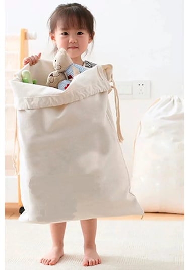 Kanvas Çok Amaçlı Kirli Çamaşır Torbası 50x70 1 Adet Açık Bej