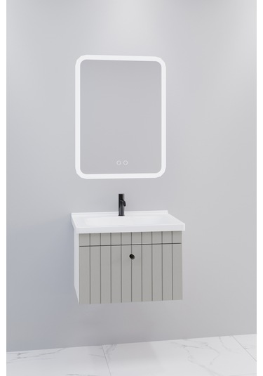 Alice 65 Cm Banyo Dolabı Cmr Led Aynalı Gri - Boy Dolap Hariç Gri