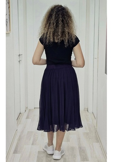 Beli Lastikli Pliseli Etek 6018-mürdüm Mürdüm