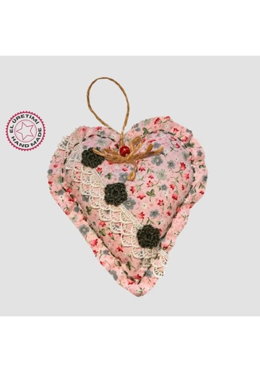 Uretti - Gamze 4416 - El Yapımı Kalpli İnci Dantelli Lavanta Tanecikli Kese 16cm - Pembe