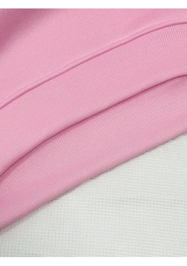 Kışlık Kapüşonlu Sweatshirt, Çocuk Çiçekler M Harfli Baskılı Pembe