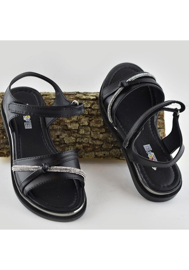 667e Ortopedik Taban Kız Çocuk Sandalet Terlik Düğün Abiye Gündelik Vetta Siyah