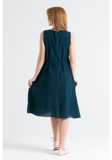 Kolsuz Şile Bezi Mehtap Midi Boy Elbise Petrol Ptrl-petrol