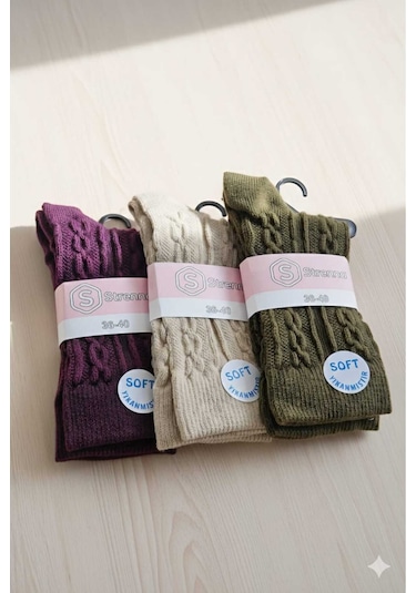 Kadın Lambswool Yün Çorap 3'lü Asorti Setler 36-40 Set 2