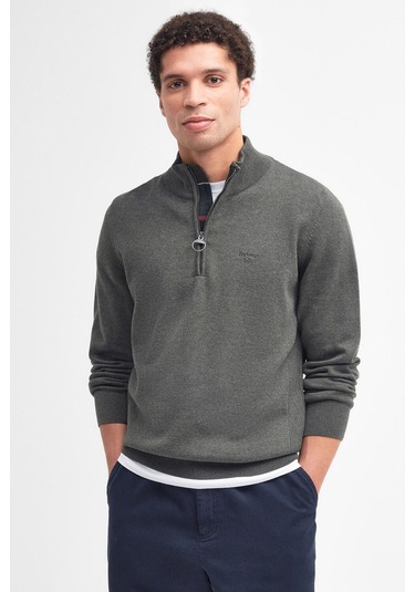 Barbour Pima Cotton Yarım Fermuarlı Kazak Ol91 Olıve Marl Yeşil