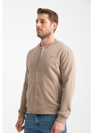 Shooter Sportswear Erkek Sweatshirt Düğmeli Ekru Standart Kalıp Vizon