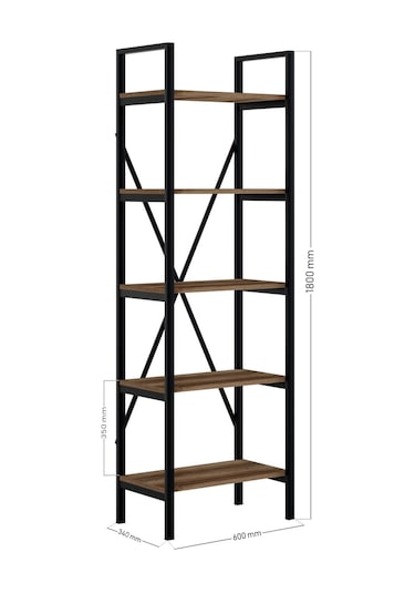 Ceramicaltr Siyah Sakramento Metal Kitaplık 5 Raflı - 60X180 Cm