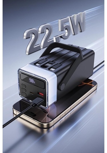 1041 40000 Mah Type-c Lightning 22,5 W Hızlı Şarj Rgb Led Işıklı Powerbank Siyah Beyaz