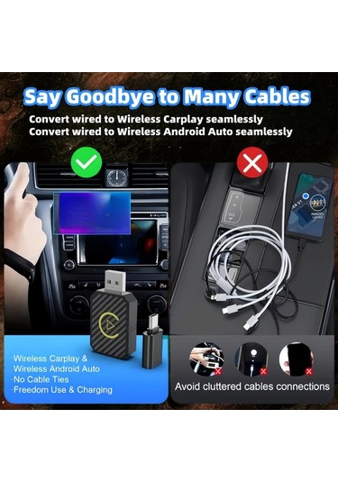 Honeybeeshop Kablosuz 2si 1 Arada Carplay Android Auto Adaptörü Gümüş Universeusb Usb C Dongle İos 10 Android 11 Uyumlu 36v Kablosuz Araç Çözümü