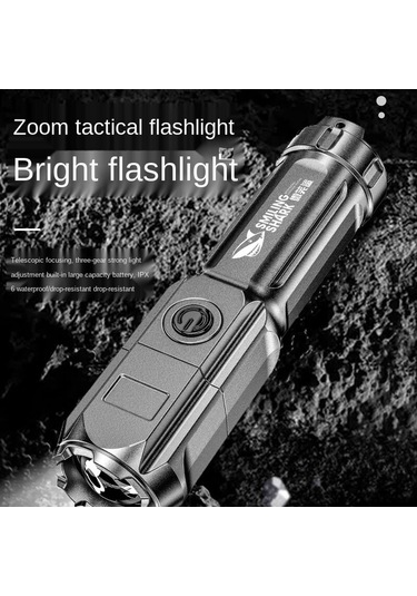 Ultra Parlak El Feneri Taktik Meşale Usb Şarj Edilebilir Zumlanabilir Flaş Işığı Açık Kamp Yürüyüş Balıkçılık Çok Fonksiyonlu Meşale Siyah