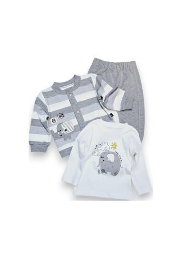 Fil Nakışlı Hırkalı Erkek Bebek Takım gri