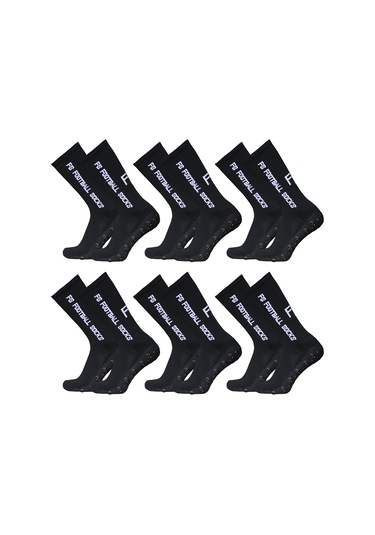 Monyee 6 Çift Futbol Çorabı - Noktalı Bantlı - Geniş Numara 39-46 - Siyah Siyah