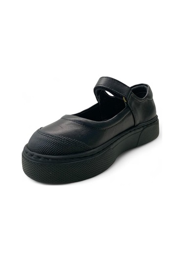 818 Hafif Kız Çocuk Okul Öncesi Deri Babet Siyah