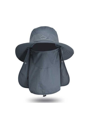 Pazly Çıkarılabilir Yüz-boyun Kapağı Olan Geniş Kenarlı Balıkçı Şapkası, Yaz Güneş Koruması, Erkek/kadın, Koyu Gri Koyu Gri