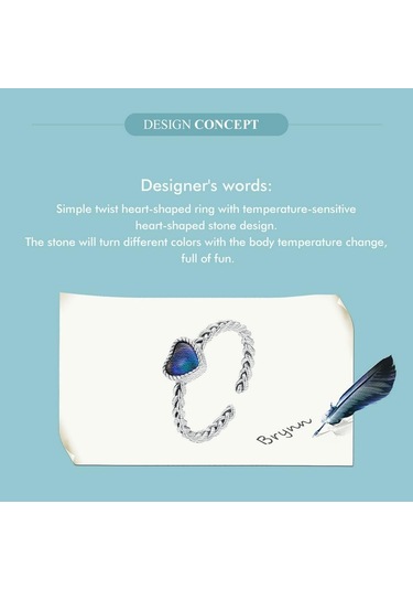 Wostu 925 Ayar Gümüş Duygu Taş Renk Değişimi Kalp Ayarlanabilir Yüzük Platin Kaplama Kadınlar İçin Parti Güzel Takı