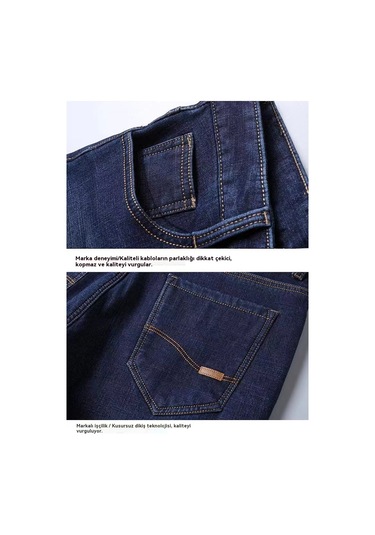 Edwardest Erkek Denim Pantolon 500g Dayanıklı, Esnek Rahat Düz Paça Yüksek Bel Büyük Beden Pantolon Mavi