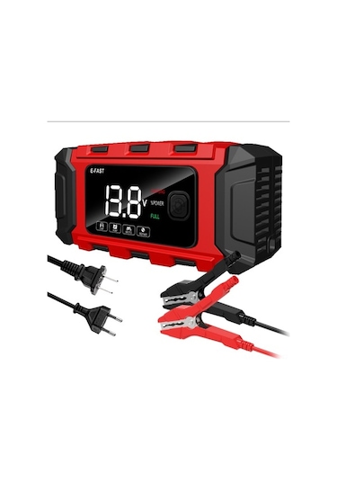 E-fast Tk-360 Akıllı Motor Ve Araç Şarj Cihazı - 12v/6a Hızlı Şarj, Tam Otomatik, Kırmızı, Avrupa Fişi