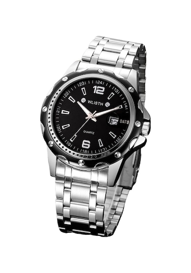 Xindoker Erkek Kol Saati Siyah Diskli Gümüş Çelik Kordonlu Su Geçirmez Takvimli Vintage Ticari Kuvars Saat 1 Altın