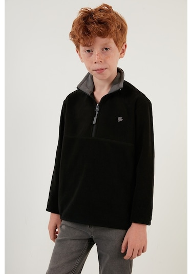 Lela Yumuşak Dokulu Fermuarlı Dik Yaka Şardonlu Kışlık Unisex Çocuk Polar 5905002 Siyah