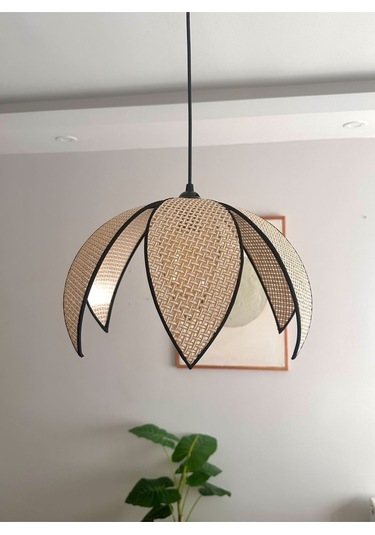 Modern Hazeran Görünümlü Yapraklı Çiçek Şeklinde Bohem Rustik Avize - Krem Krem