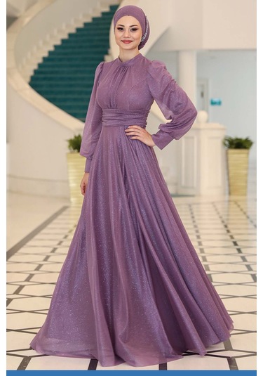 Raika Moda Şık Tasarım Tül Kübra Abiye Lavanta