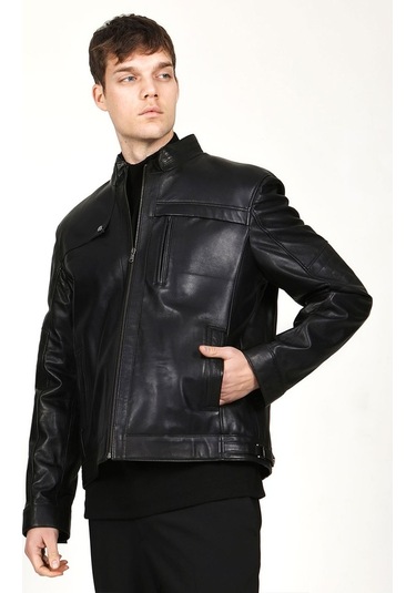 Dericlub Ahmet Gerçek Deri Erkek Mont-Siyah