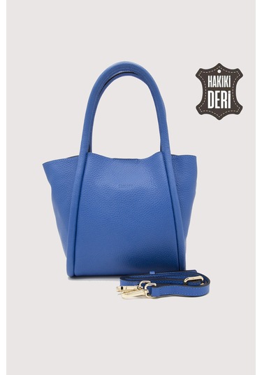 Hakiki Deri Kadın Organizerlı El Çantası Mavi Smr9206 Mavi