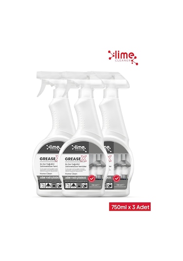Lime Cleaner Greasex Süper Güçlü Yağ Çözücü Sprey Anında Etki Kolay Temizlik 3 x 750 ML