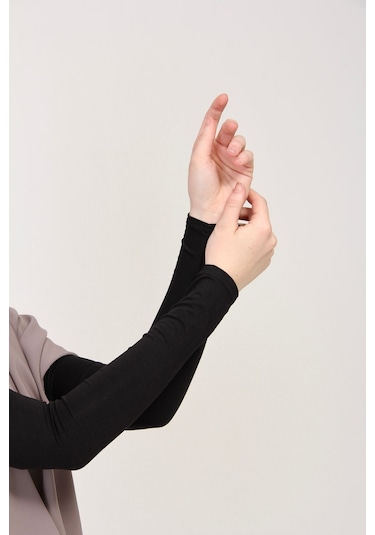 Likralı Kaymayan Kurtarıcı 1 Çift Tesettür Kolluk Siyah