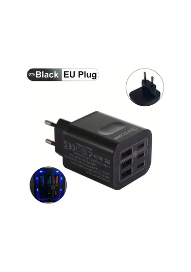 Xuweiwei Xjdr 50w Hızlı Şarj Cihazı Beyaz 6 Portlu Duvar Adaptörü Gösterge Işıkları BEYAZ